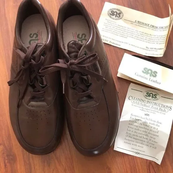 New SAS genuine leather hand crafted brown comfort shoes 11 WW